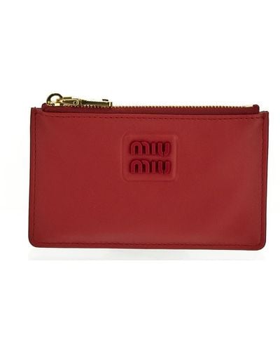 Miu Miu Logo Zipped Leather Cardholder - Red