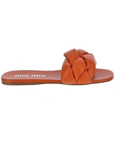 Miu Miu Braided Strap Flat Sandals - Brown