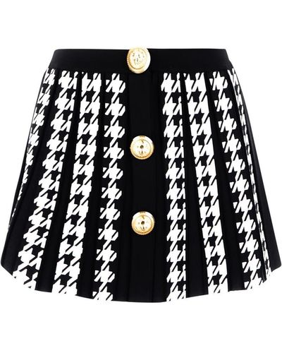 Balmain Black And White Houndstooth Wool Mini Skirt