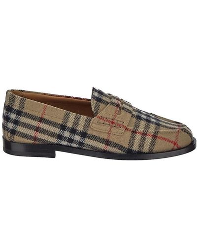 Burberry Check Wool Felt Loafers - Brown