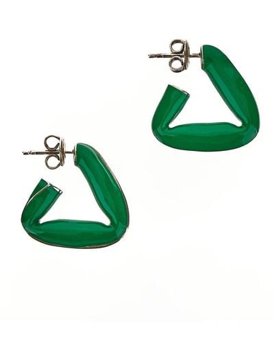 Bottega Veneta Triangular Hoop Enameled Earrings - Green