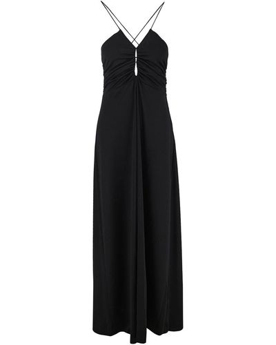 Ganni Shiny Crepe Jersey Maxi Dress - Black