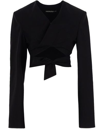 ANDREADAMO Flannel Cropped Jacket - Black