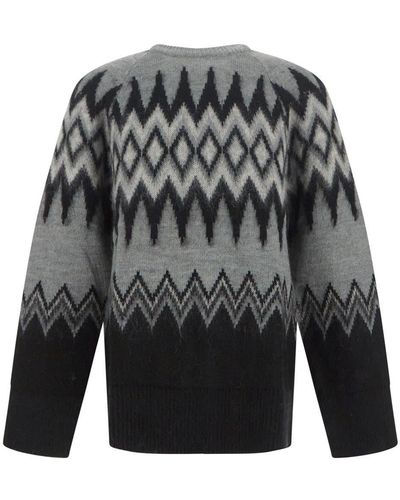 Laneus Knitted Geometric Sweater - Gray