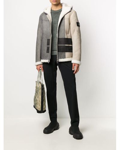 Stone Island Colour-block Shearling Jacket - Grey