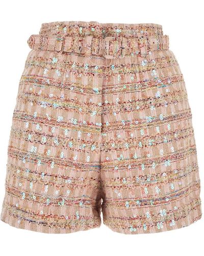 Self-Portrait Sequin Boucle Shorts - Natural