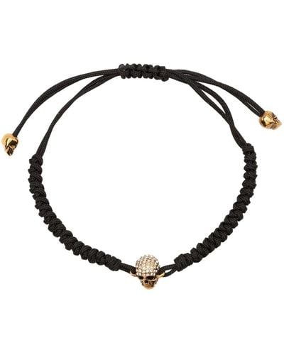Alexander McQueen Pave Skull Cotton Bracelet - Black