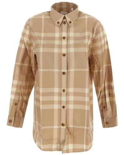 Burberry Button-down Collar Check Shirt - Natural