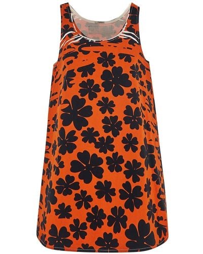 Miu Miu Floral-print Drill Mini Dress - Orange