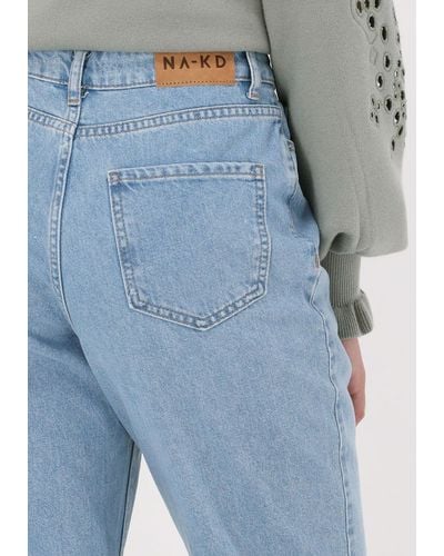 NA-KD Mom Jeans High Waist Side Slit Denim - Blau