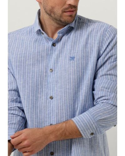 Vanguard Casual-oberhemd Long Sleeve Shirt Linen Cotton Blend Stripe - Blau