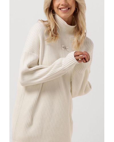 Calvin Klein Minikleid Badge Loose Sweater Dress Nicht-gerade - Natur