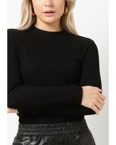 Alix The Label Top Ladies Knitted Rib Turtle Neck Top - Schwarz