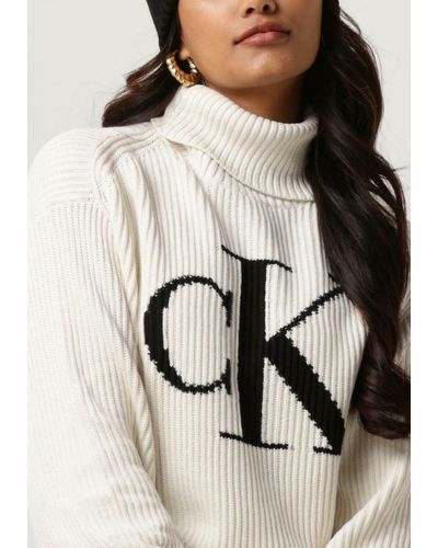 Calvin Klein Rollkragenpullover Blown Up Ck Loose Sweater Nicht-gerade - Natur