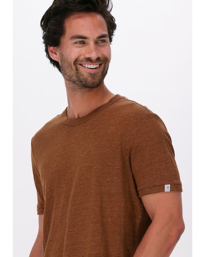 Cast Iron T-shirt Short Sleeve R-neck Linen Slim Fit - Braun