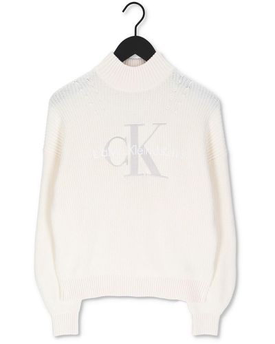 Calvin Klein Pullover Two Tone Monogram Loose Sweater Nicht-gerade - Weiß