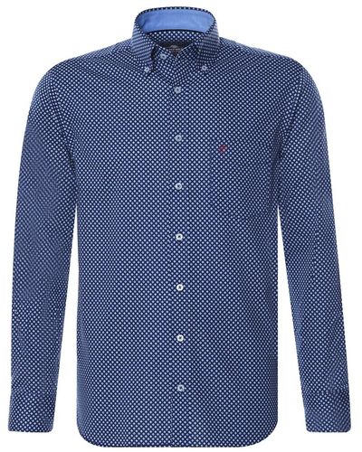 Campbell Classic Casual Overhemd Lm - Blauw