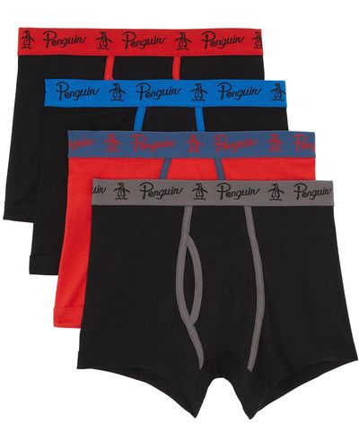 Original Penguin 4 Pack Keyhole Underwear In Black And Red - Blue
