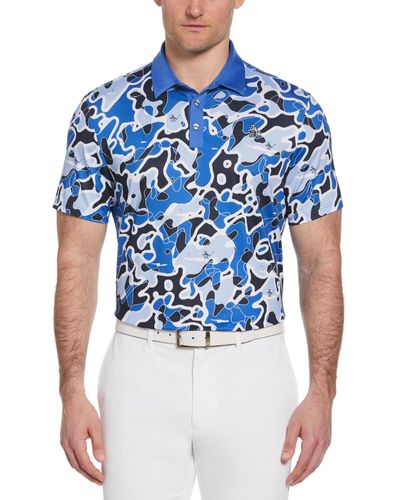 Original Penguin Bunker Print Short Sleeve Golf Polo Shirt In Nebulas - Blue