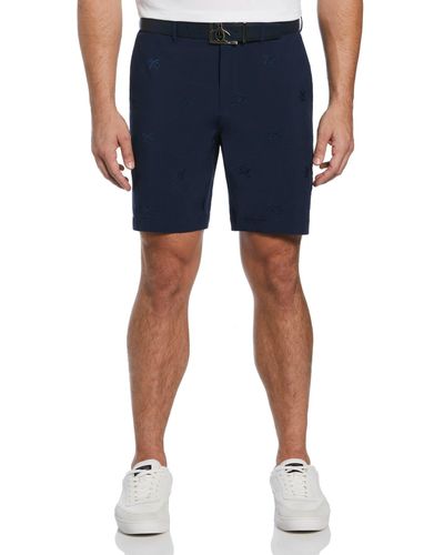 Original Penguin Pete Embroidered Flat Front Golf Shorts In Black Iris - Blue