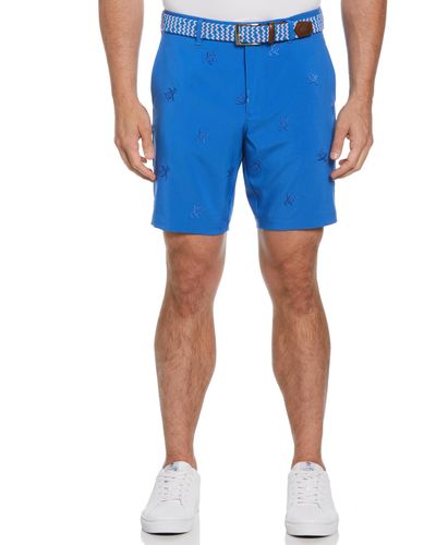 Original Penguin Pete Embroidered Flat Front Golf Shorts In Nebulas - Blue