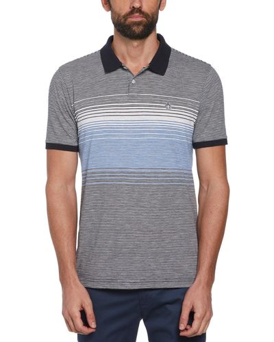 Original Penguin Slub Chest Stripe Ottoman Polo Shirt In Dark Sapphire - Grey