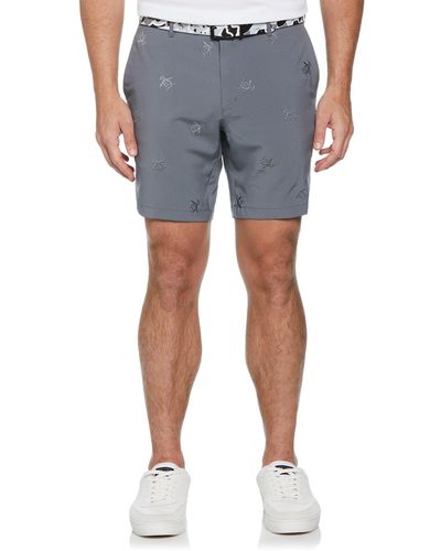 Original Penguin Pete Embroidered Flat Front Golf Shorts In Quiet Shade - Grey