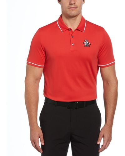 Original Penguin Oversized Pete Tipped Short Sleeve Golf Polo Shirt In Poinsettia - Red