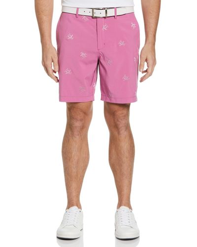 Original Penguin Pete Embroidered Golf Shorts In Rose Bouquet - Pink