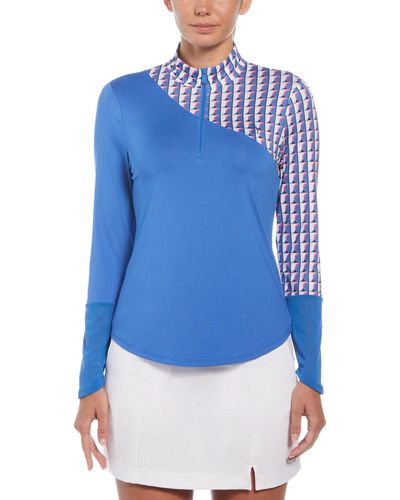 Original Penguin Women's Geo Block Sun Protection Long Sleeve Tennis Shirt In Nebulas Blue