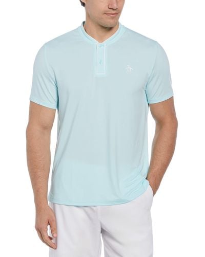Original Penguin Piped Blade Collar Performance Short Sleeve Tennis Polo Shirt In Tanager Turquoise - Blue