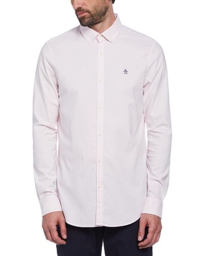 Original Penguin Ecovero Oxford Stretch Long Sleeve Shirt In Parfait Pink - White