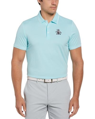 Original Penguin Oversized Pete Tipped Short Sleeve Golf Polo Shirt In Tanager Turquoise - Blue