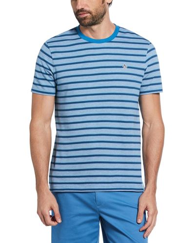 Original Penguin Embroidered Striped T-shirt In Vallarta Blue