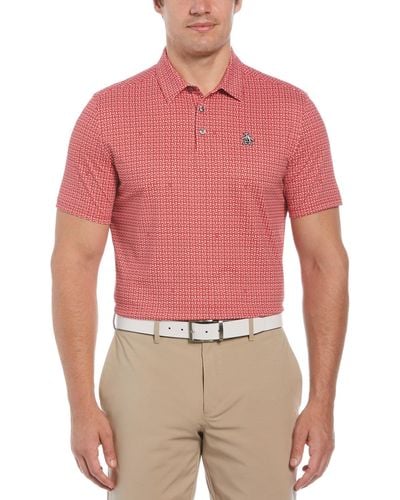 Original Penguin Original Geometric Print Short Sleeve Golf Polo Shirt In Poinsettia - Red