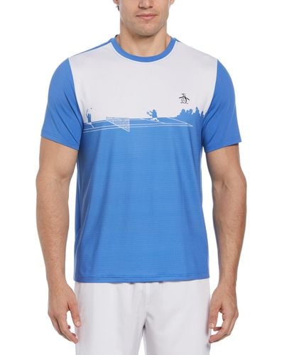 Original Penguin Outlined Pete Performance Short Sleeve Tennis T-shirt In Nebulas - Blue