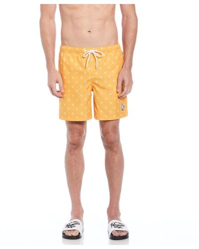Original Penguin Repete Print Swim Shorts In Butterscotch - Yellow