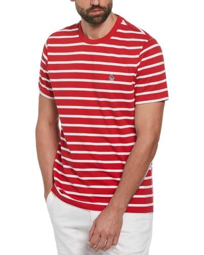 Original Penguin Organic Cotton Breton Striped T-shirt In Salsa - Red