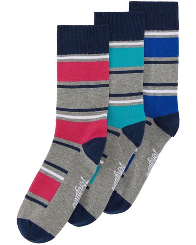 Original Penguin 3 Pack Thick Stripe Design Ankle Socks In Black And Grey - Blue