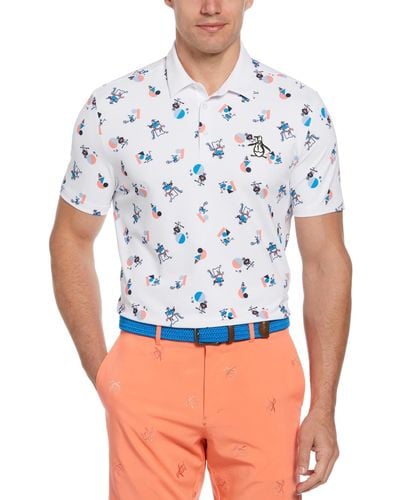 Original Penguin Memphis Pete Print Short Sleeve Golf Polo Shirt In Bright White - Blue