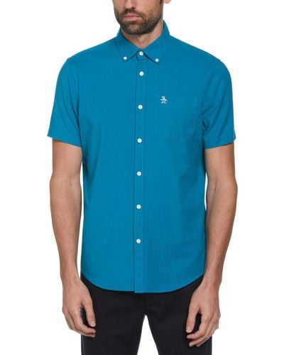 Original Penguin Ecovero Short Sleeve Oxford Shirt In Tahitian Tide - Blue
