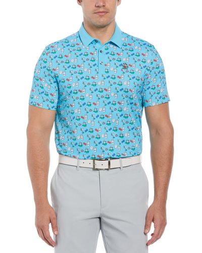 Original Penguin Martini Print Golf Polo Shirt In Blue Atoll