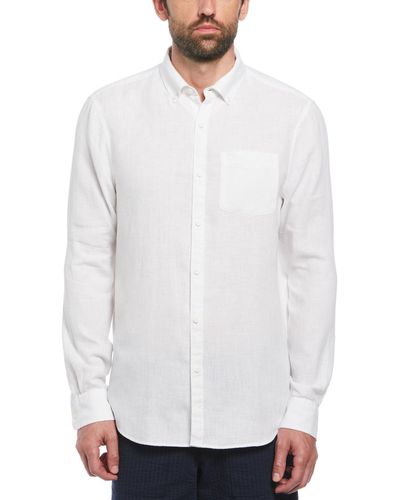 Original Penguin Delave Linen Long Sleeve Button-down Shirt In Bright White