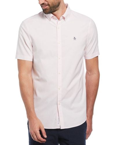 Original Penguin Ecovero Oxford Stretch Short Sleeve Button-down Shirt In Parfait Pink - White