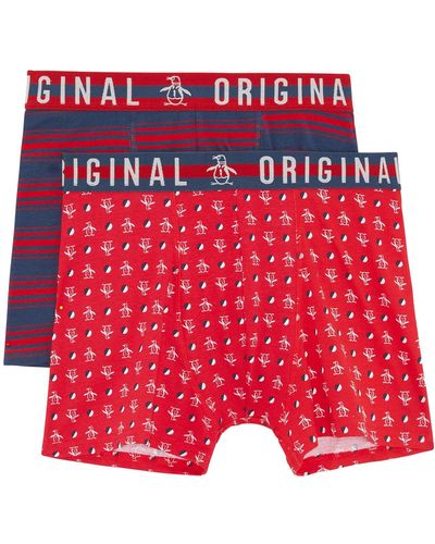 Original Penguin 2 Pack Stamp All Over Penguin Pete Print Underwear In Red And Navy