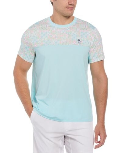 Original Penguin Checkerboard Block Performance Short Sleeve Tennis T-shirt In Tanager Turquoise - Blue