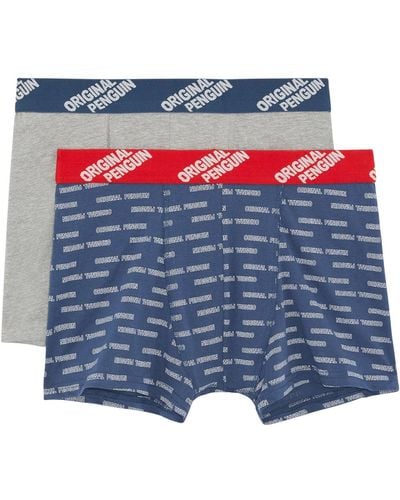 Original Penguin 2 Pack Penguin Pete All Over Print Underwear In Navy And Grey Marl - Blue