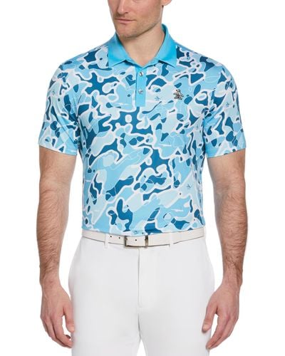 Original Penguin Bunker Print Short Sleeve Golf Polo Shirt In Blue Atoll