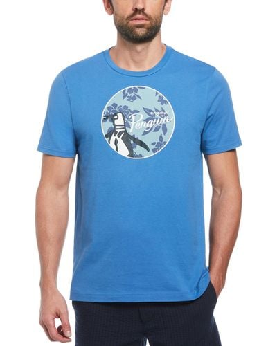Original Penguin Floral Fill Pete T-shirt In Star Sapphire - Blue