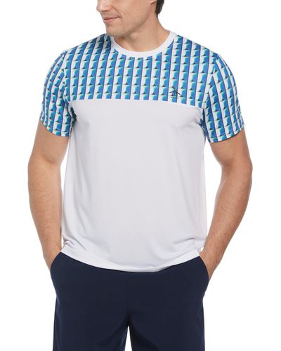 Original Penguin Geo Print Performance Short Sleeve Tennis T-shirt In Bright White - Blue